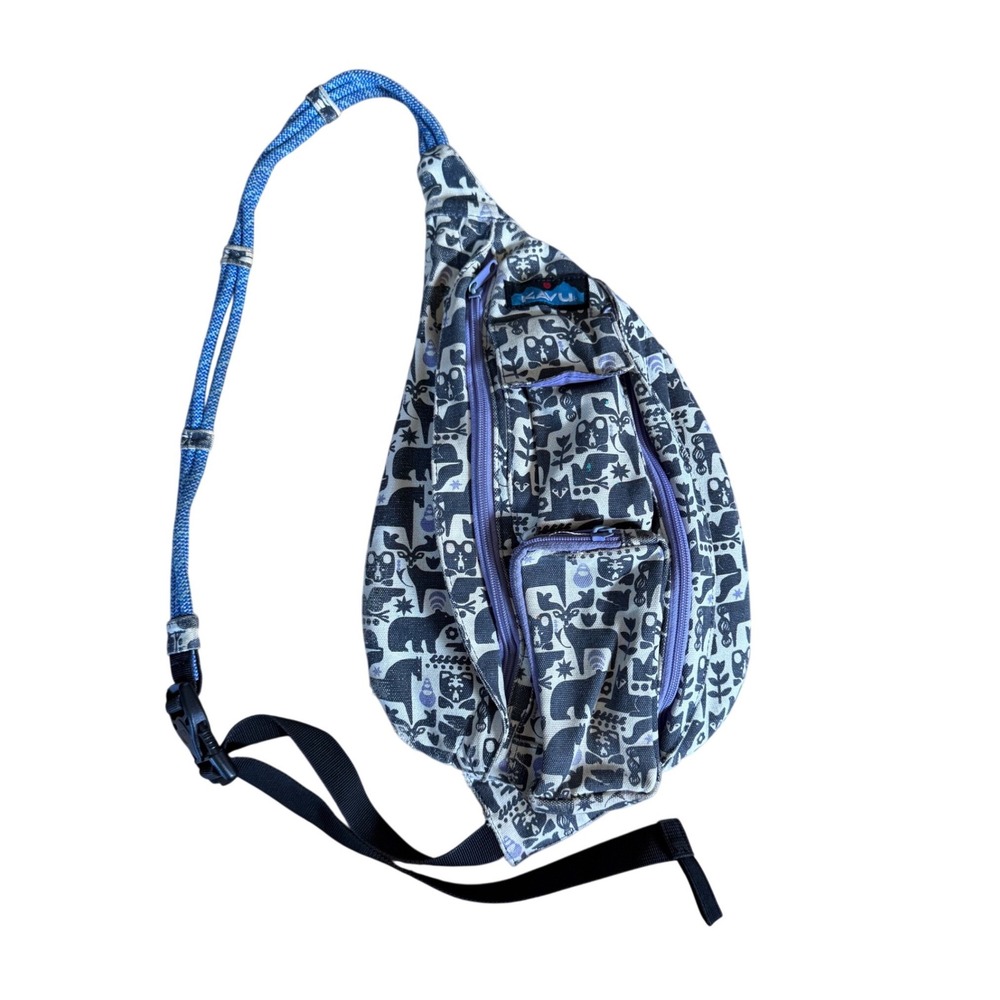 Kavu rope sling bag Nordic animal print purple and blue woodland bag outdoor